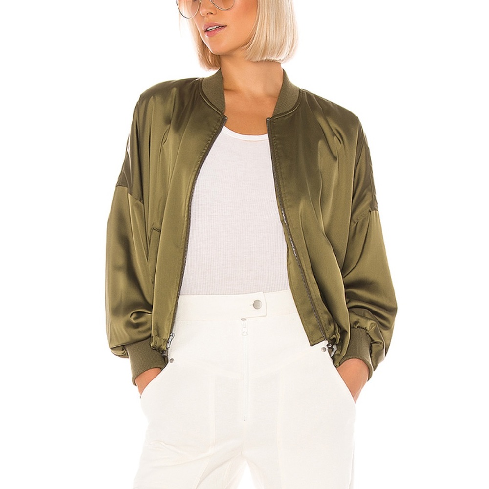 BB Dakota Olive Green Silky Bomber Jacket